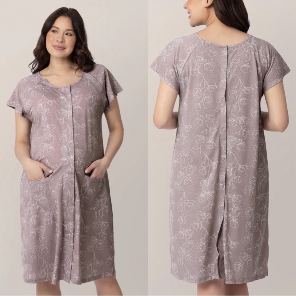 Kindred Bravely Mauve Floral Maternity/Nursing Nightgown